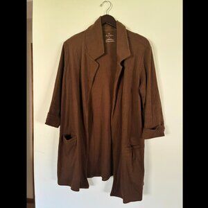 Women's Long Ribbed Jersey Blazer/Open Cardigan, Size XL, Brown, Elegantees